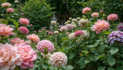 Obraz premium Vibrant Floral Garden Blooms in Soft Shades of Pink and White