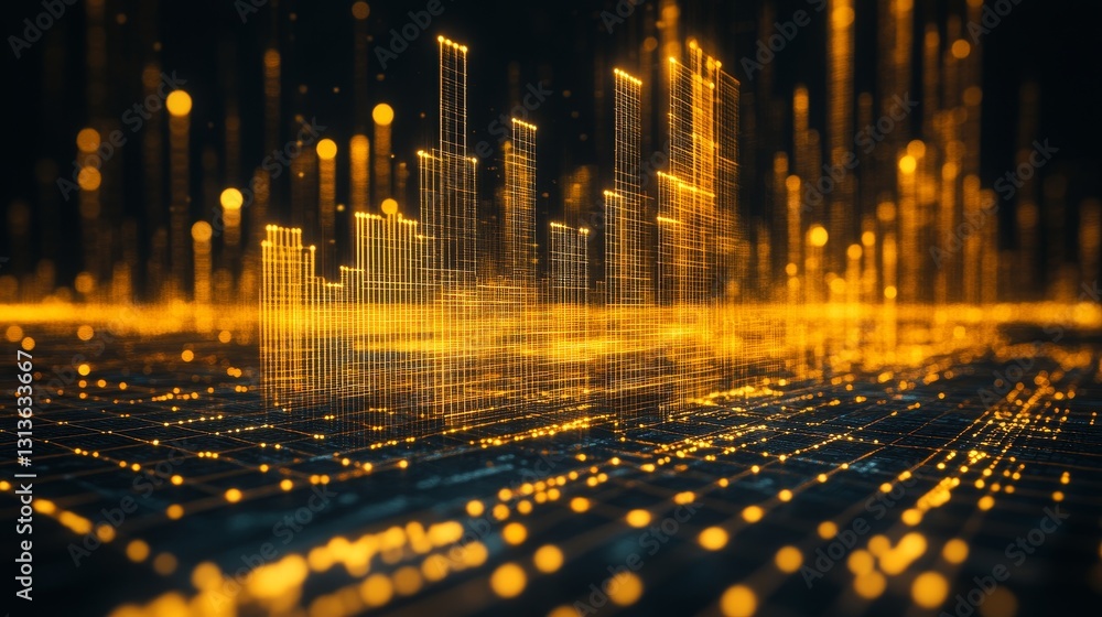 Poster abstract golden cityscape digital future network technology glowing lights artificial intelligence h