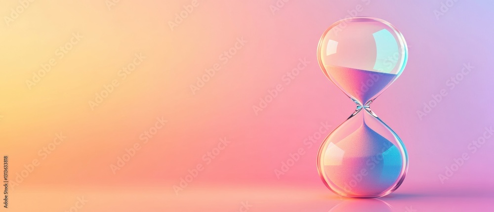 Poster modern hourglass with colorful gradient background symbolizing time management and the passage of ti