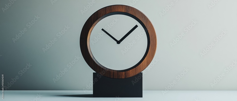 Poster elegant minimalistic wooden clock design with simple black hands against a soft grey background for 