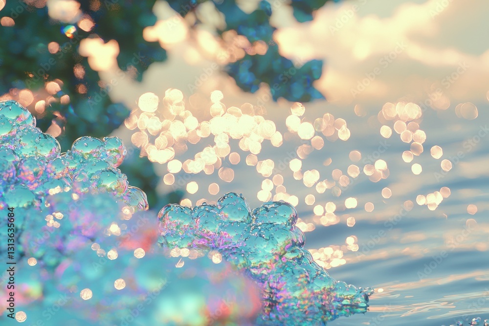 Aufkleber iridescent bubbles cling to a branch, reflecting the golden sunlight filtering through the trees by 