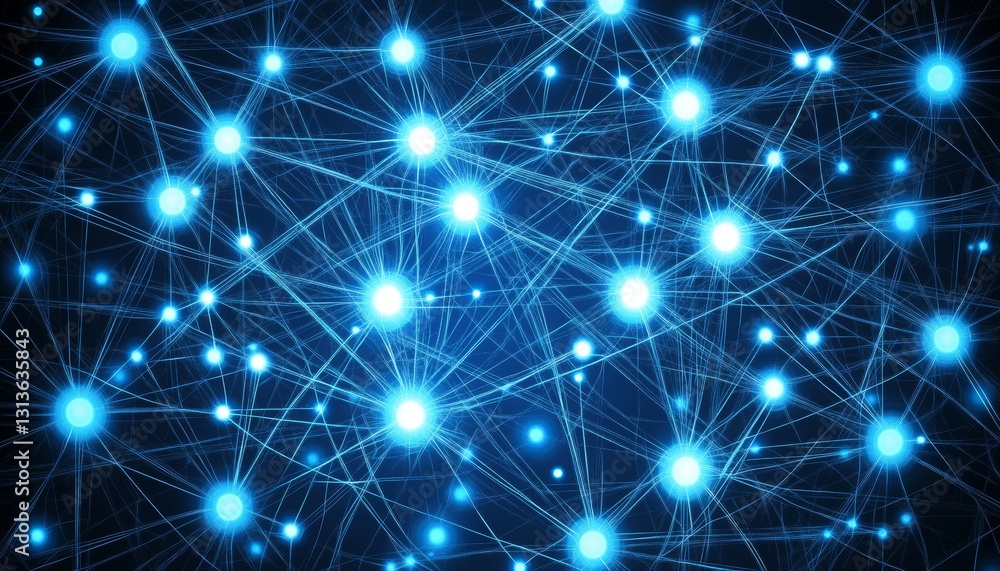 Poster glowing network of interconnected nodes, abstract background, digital communication, neural network