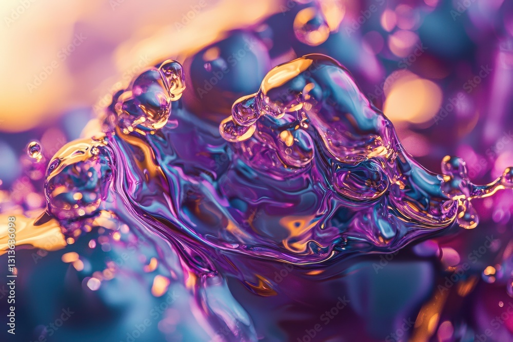 Aufkleber abstract macro shot of flowing liquid with vibrant colors and transparent bubbles, showcasing a dyna