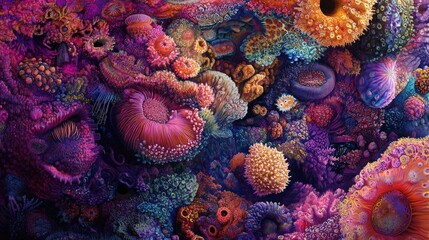 Fototapeta premium A vibrant and colorful abstract depiction of coral reef life
