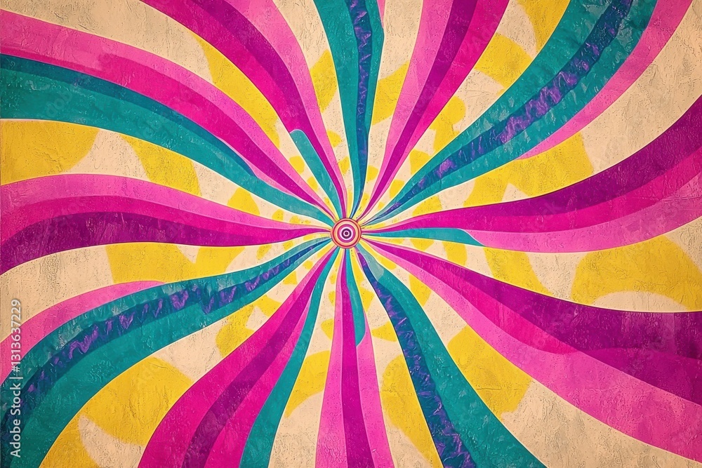Poster abstract swirling burst of colors emanating from the center in a textured background creating a dyna