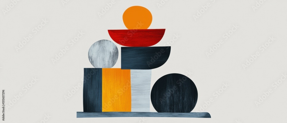 Poster abstract composition of geometric shapes in vibrant colors and textures on light background for mode