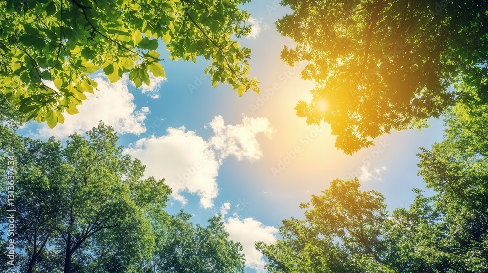 Aufkleber bright sunny day under a canopy of lush green leaves in a serene outdoor setting generative ai