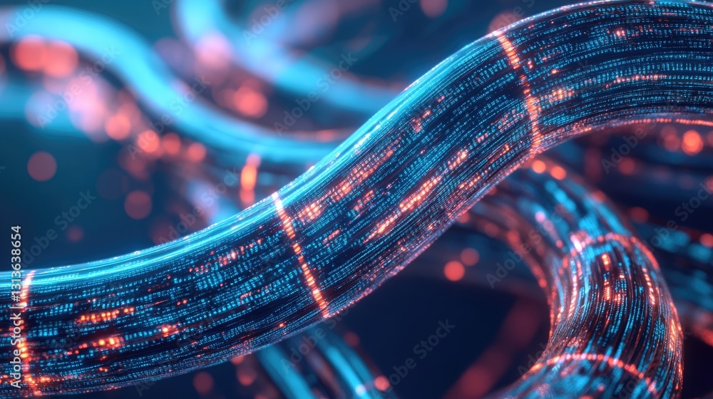 Poster a detailed image of high-speed fiber optic cables, light signals traveling through them, showcasing 