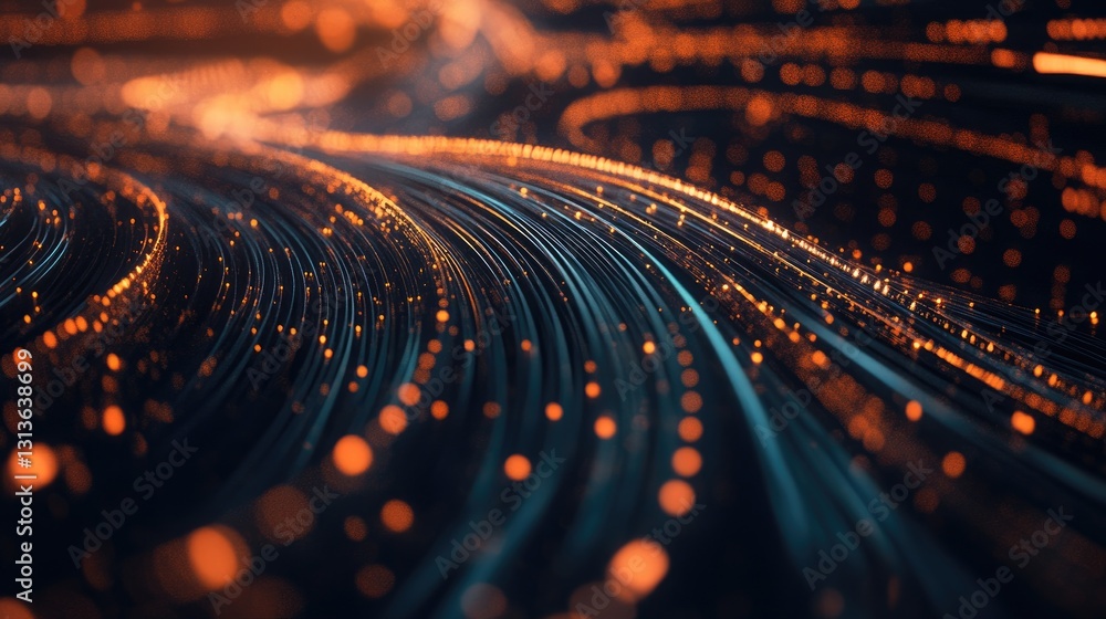 Poster a detailed image of high-speed fiber optic cables, light signals traveling through them, showcasing 