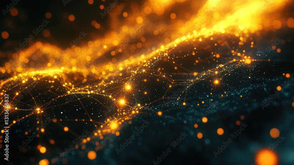 Poster a digital abstract representation of a network, featuring glowing nodes and connections, with a slee