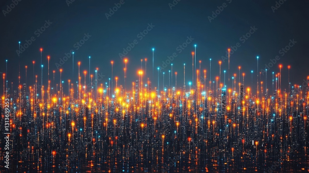 Poster abstract light trails digital cityscape background data network connectivity visualization modern te