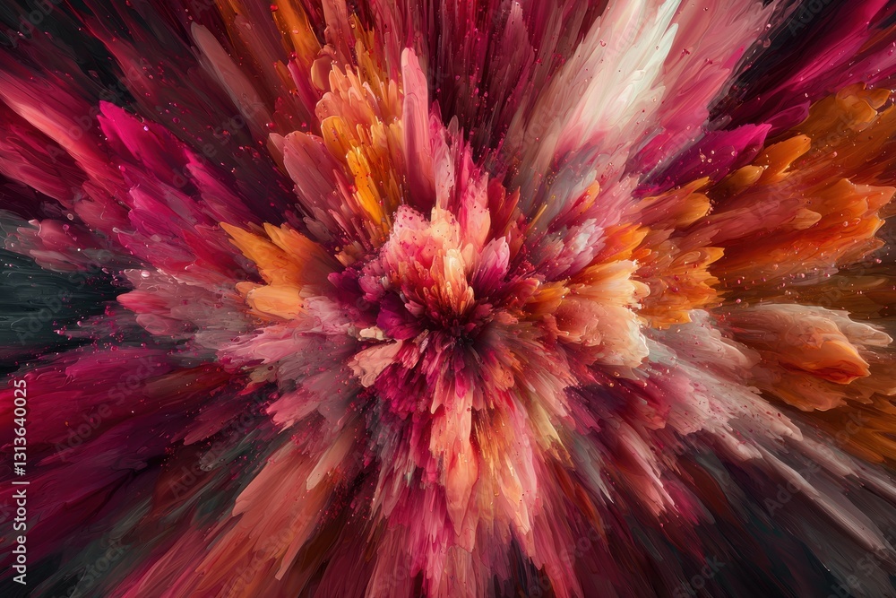 Poster an abstract explosion of vibrant hues, featuring a dynamic blend of colors radiating from a central 