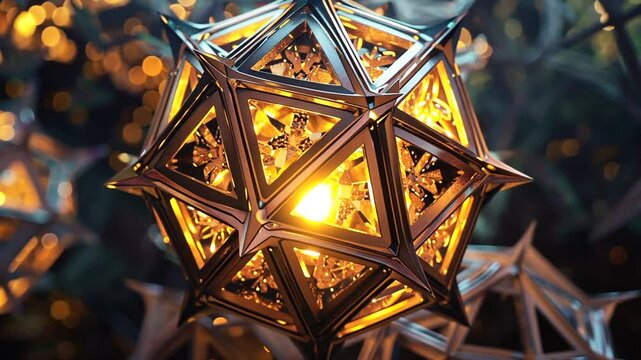 Goldenes geometrisches Polyeder mit Lichtreflexen