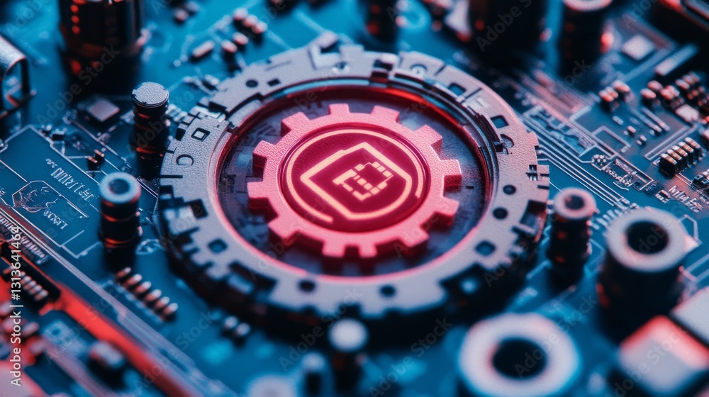 Poster futuristic circuit board with glowing elements showcasing innovation cybersecurity and digital conne