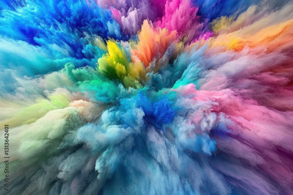 Poster an explosion of vibrant colors in an abstract design with a depth of hues, perfect for captivating b