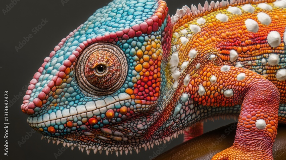 Aufkleber captivating close-up of a colorful chameleon with intricate patterns and textures on its skin, showc