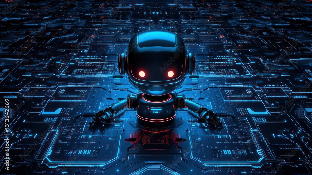 Aufkleber cybernetic awakening: a miniature robot on a futuristic circuit board