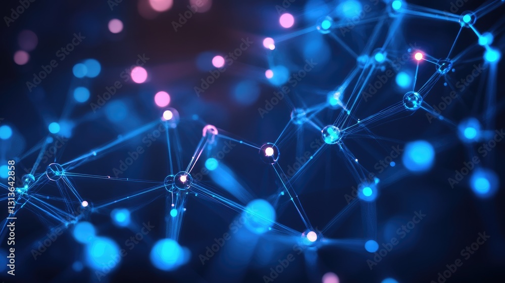 Poster A futuristic technology background featuring an abstract digital network with glowing nodes and connections, symbolizing digital advancement.