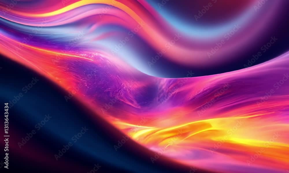Poster a vibrant abstract representation of light waves. the flowing colors in warm tones create a sense of