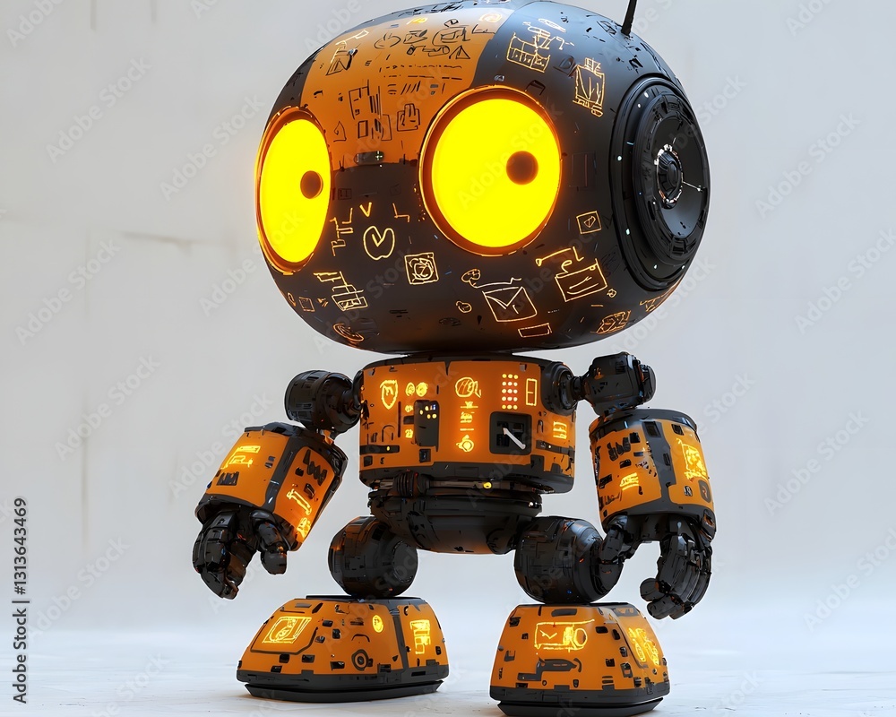 Aufkleber dynamic glowing robot with imaginative educational sketches and symbols