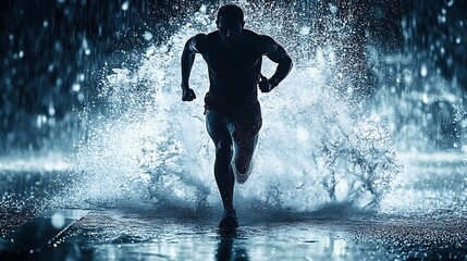 Muscular Runner Rain Silhouette Dynamic Fitness Sports