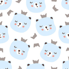 Seamless pattern cute blue bear baby nursery wallpaper adorable animal print vector illustration