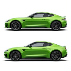 A Vibrant Lime Green Sports Coupe Showcases Sleek Design And Powerful Performance Against A Clean White Background With Sharp Profile Views