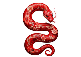 Obraz premium Beautiful bohemian chic snake illustration. Red snake with floral pattern skin. isolated on transparent or white background