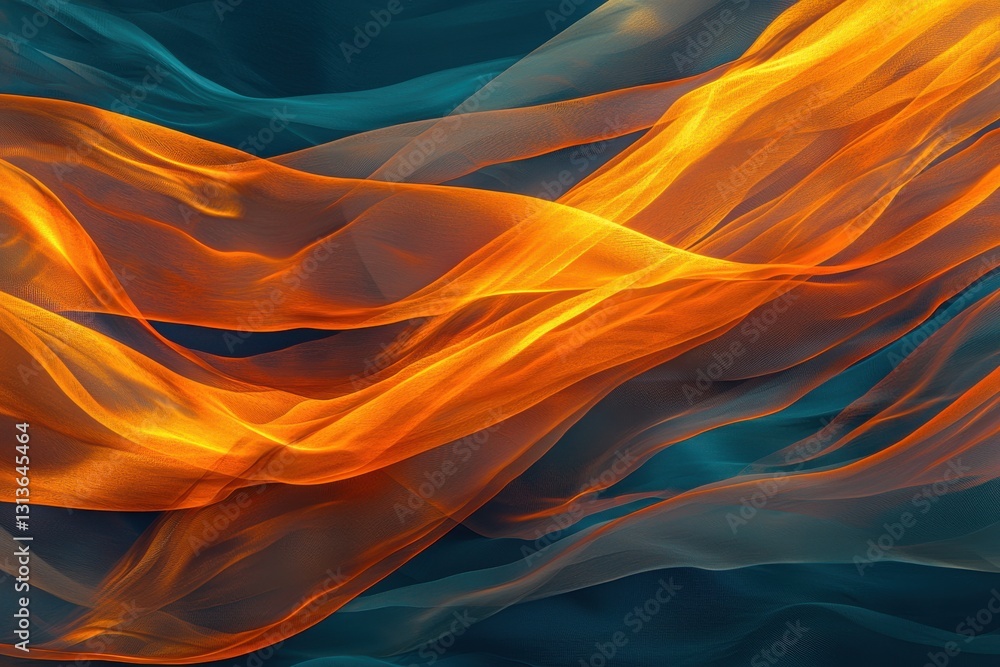 Poster a dynamic abstract background with flowing lines in shades of orange and teal, creating a sense of m