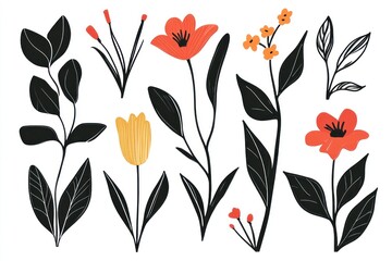 Floral design elements; spring flowers; white background; illustration; website design