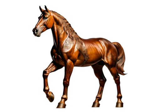 Elegant isolated horse sculpture front view artistic concept for visual impact, isolated on transparent or white background