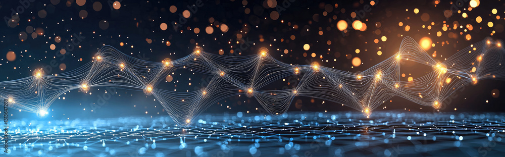 Aufkleber Abstract digital network with glowing lights and particles, representing quantum computing and technology