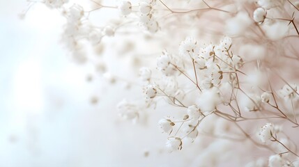 Delicate white flowers with thin stems against soft neutral background