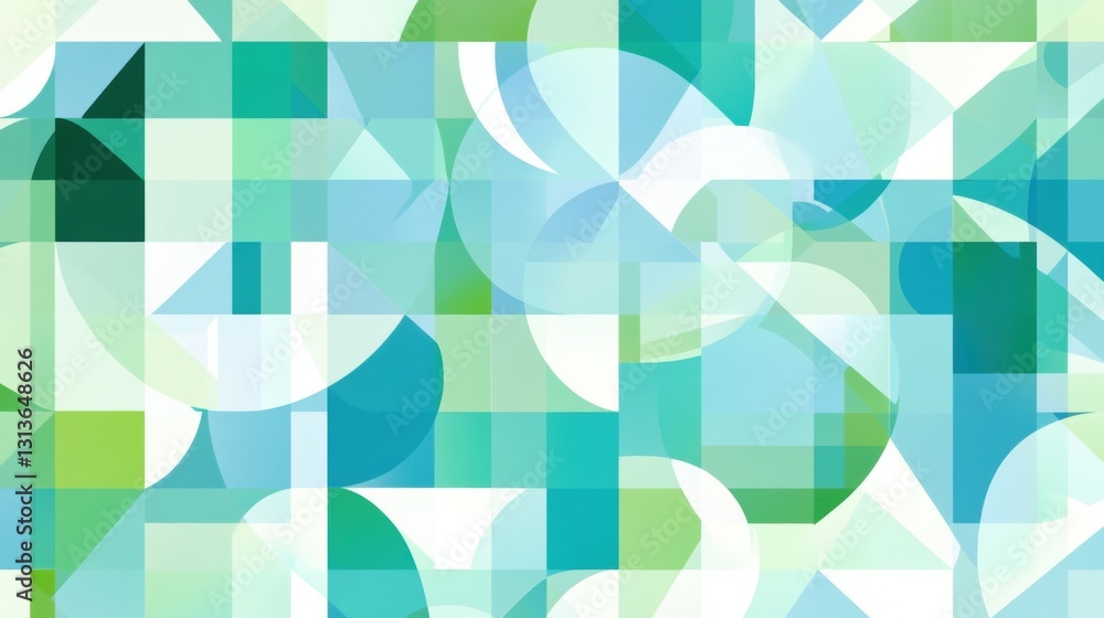 Poster abstract geometric shapes in varying shades of blue and green creating a modern and vibrant composit
