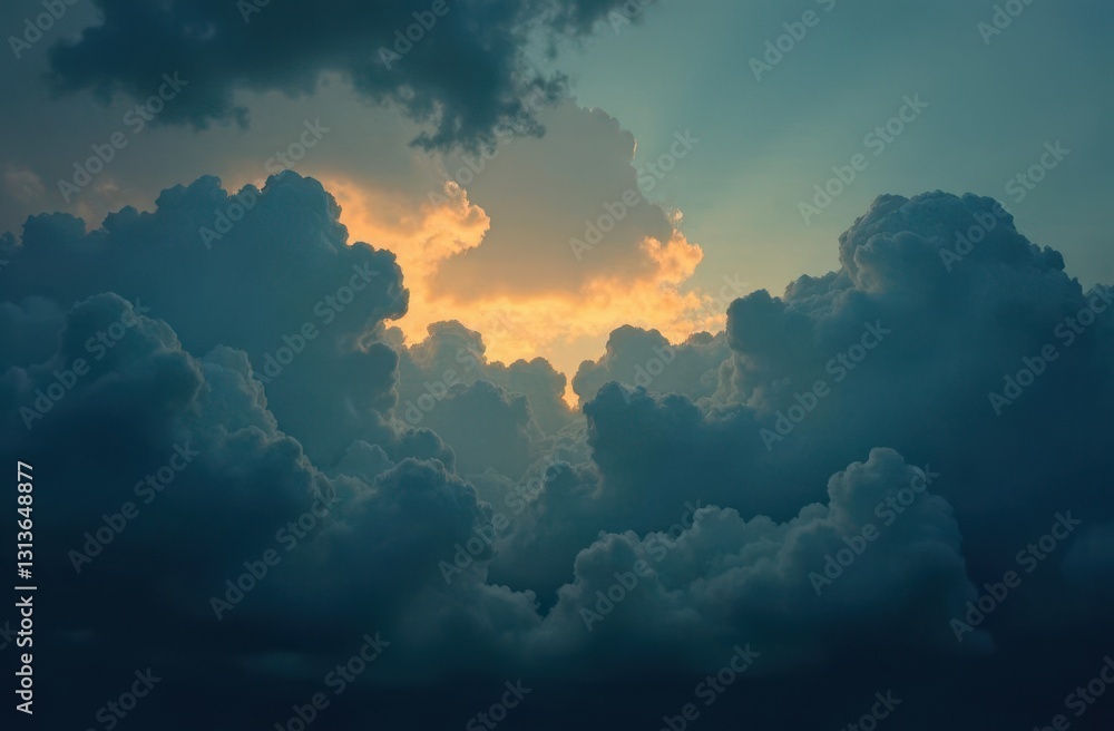 Aufkleber Mysterious clouds illuminated by a strange object in the sky at dusk