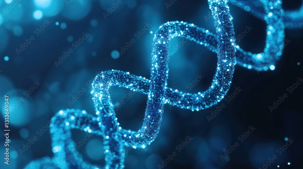 Aufkleber stunning close-up visualization of a dna double helix structure formed by sparkling particles in a b