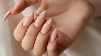 Naklejka premium The close up picture of the finger nail of the caucasian female is polished and colour with beauty treatment, the nail technician is professional who provides nail care services and nail art. AIG51.
