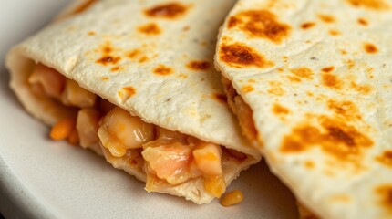 Appetizing close-up of a cheesy quesadilla showcasing the textures of grilled tortilla