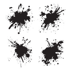 Fototapeta premium Set of Black Abstract Ink Stain Paint Water Fluid Liquid Splash Splatter Drop Explosion