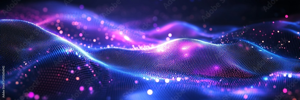 Poster Abstract digital landscape with vibrant colorful waves and luminous particles creating a mesmerizing visual experience : Generative AI