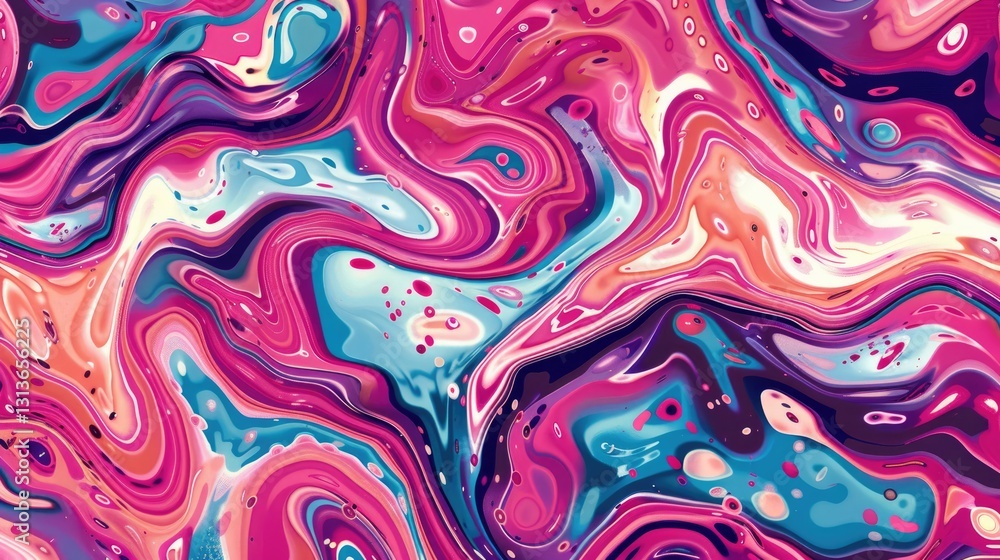 Poster the abstract picture of the liquid pink colour is mixing with the other colour to create pattern, mi