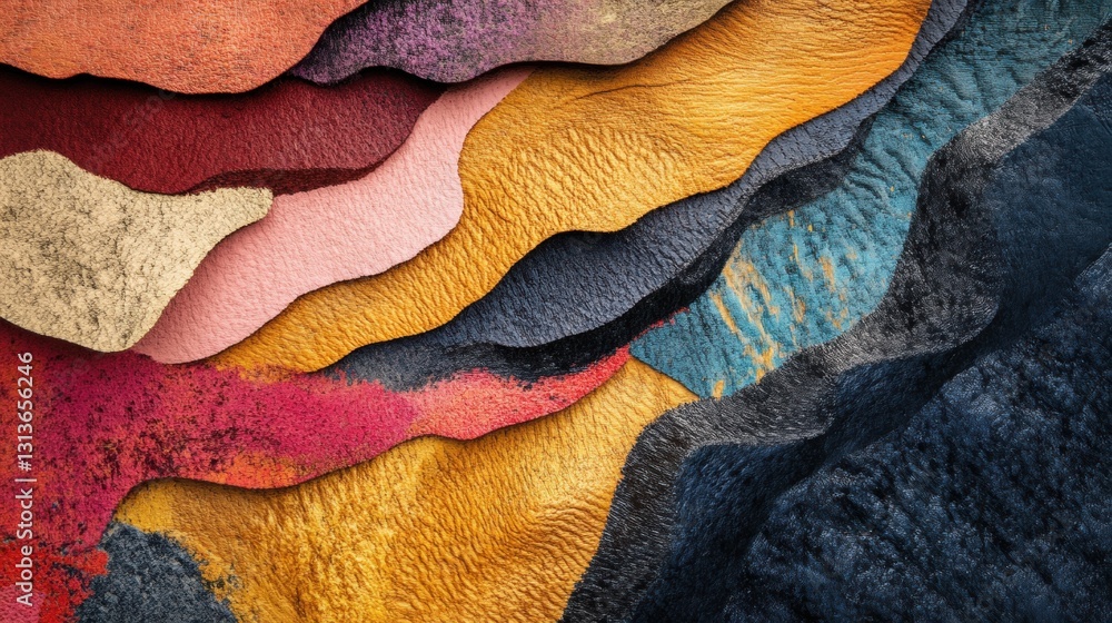 Poster abstract layers of colorful leather textures showcasing a variety of vibrant hues and intricate patt