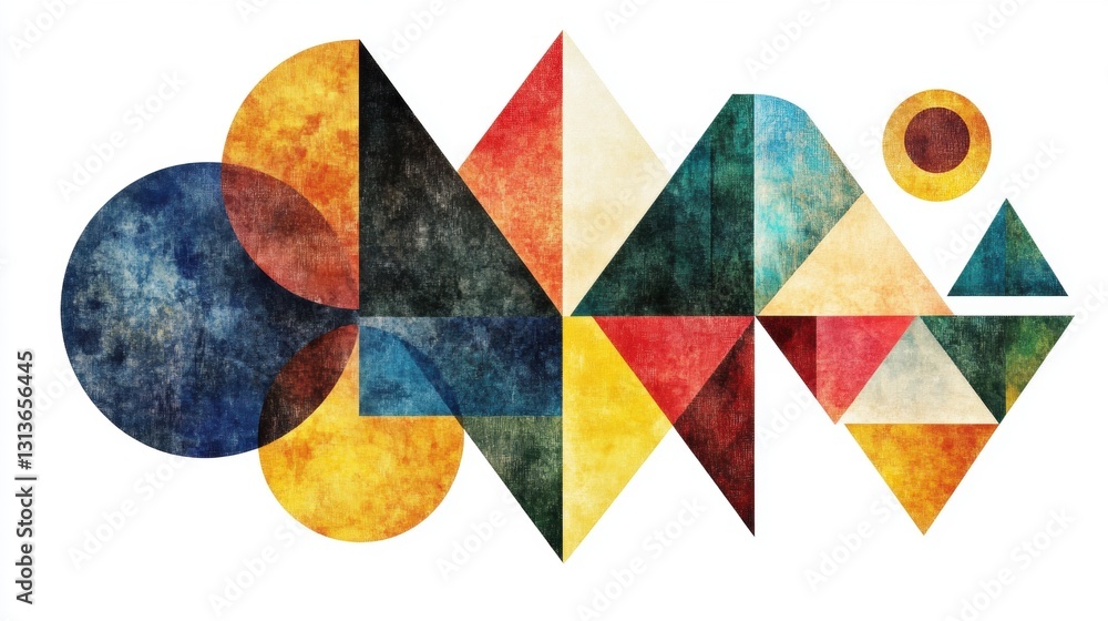 Aufkleber abstract geometric shapes in vibrant colors creating a modern artistic composition with varying text