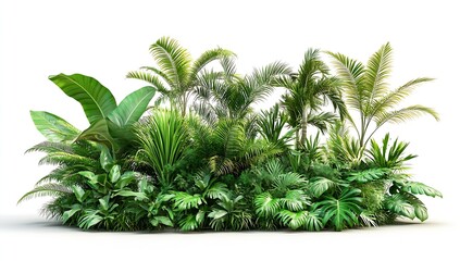 Obraz premium Lush tropical foliage featuring a vibrant mix of palm leaves and greenery perfect for a relaxing nature setting : Generative AI
