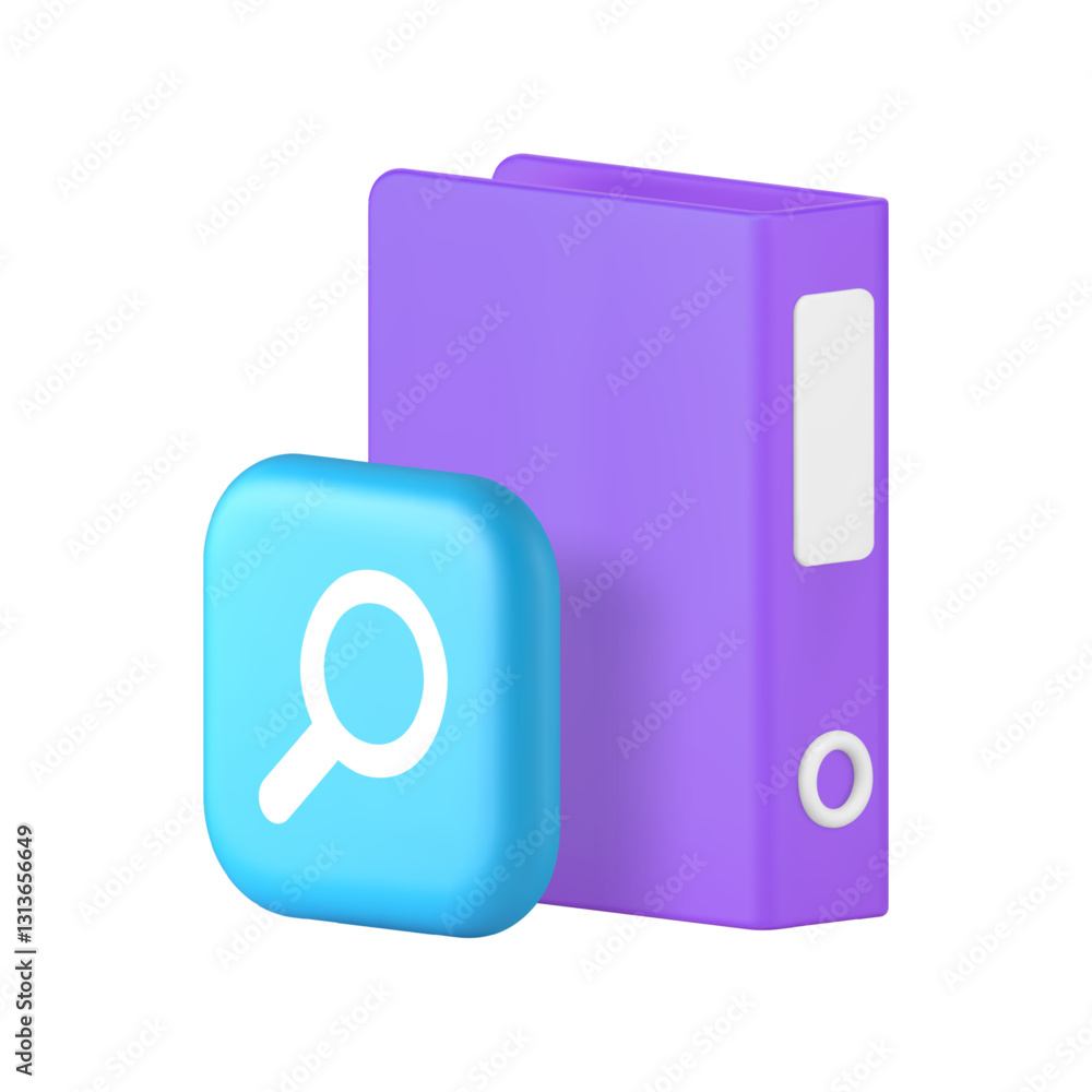 Poster document archive research file folder examining analysis 3d icon realistic vector illustration. data