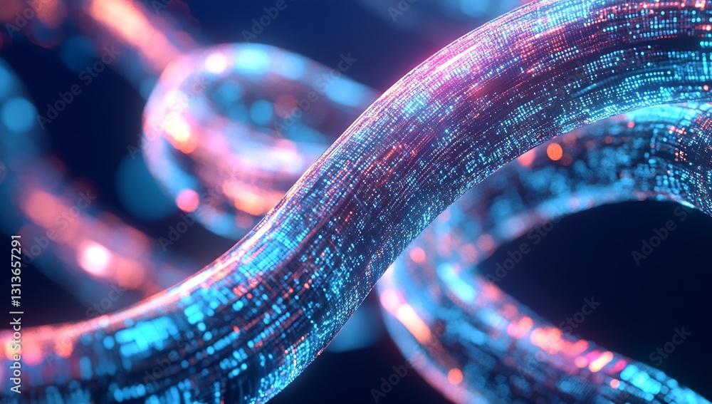 Poster Abstract glowing strands with vibrant colors creating a stunning visual representation of digital connectivity and technology : Generative AI