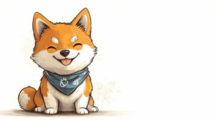 Happy Shiba Inu Pup: An adorable Shiba Inu puppy with a cheerful expression and a playful bandana, showcasing a cartoonish artistic style.