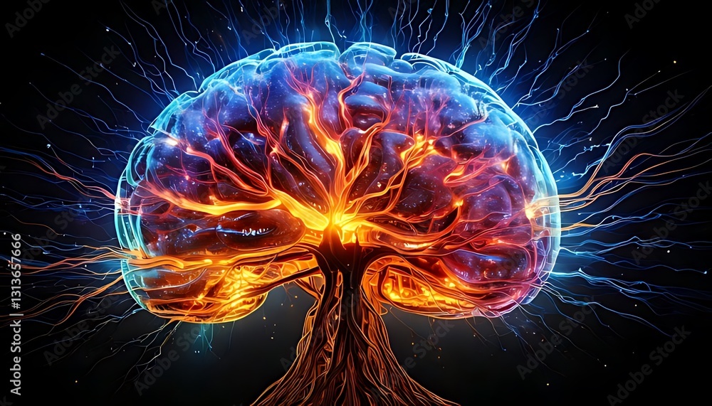 Poster dynamic brain imagery neural energy flow digital art abstract environment vivid color palette