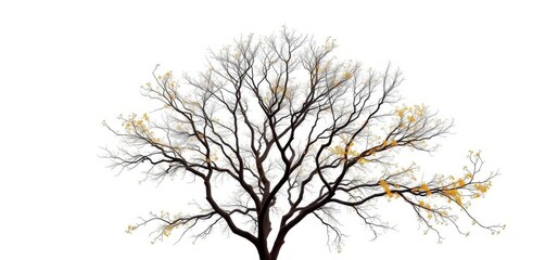 Obraz premium Lone deciduous tree, branches reaching skyward, stark white backdrop, image, environmental