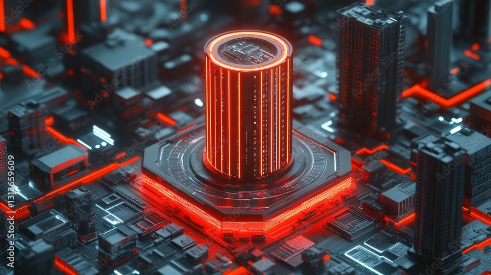 Poster futuristic abstract technology core circuit board illustration with data flow and glowing elements f